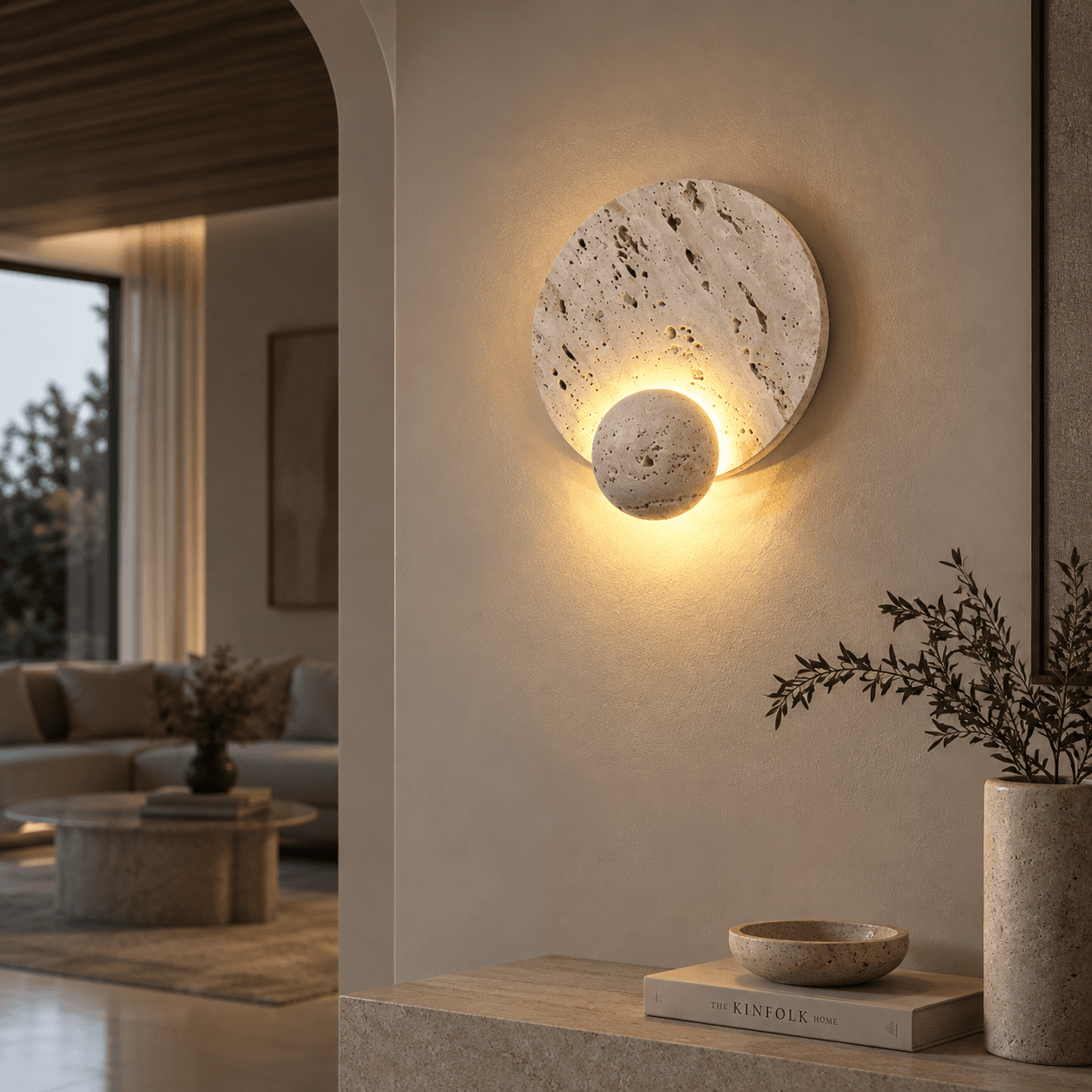 Petra Travertine Disc Wall Sconce