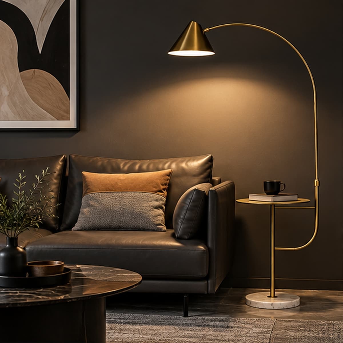 Arc Floor Lamp with Marble Side Table