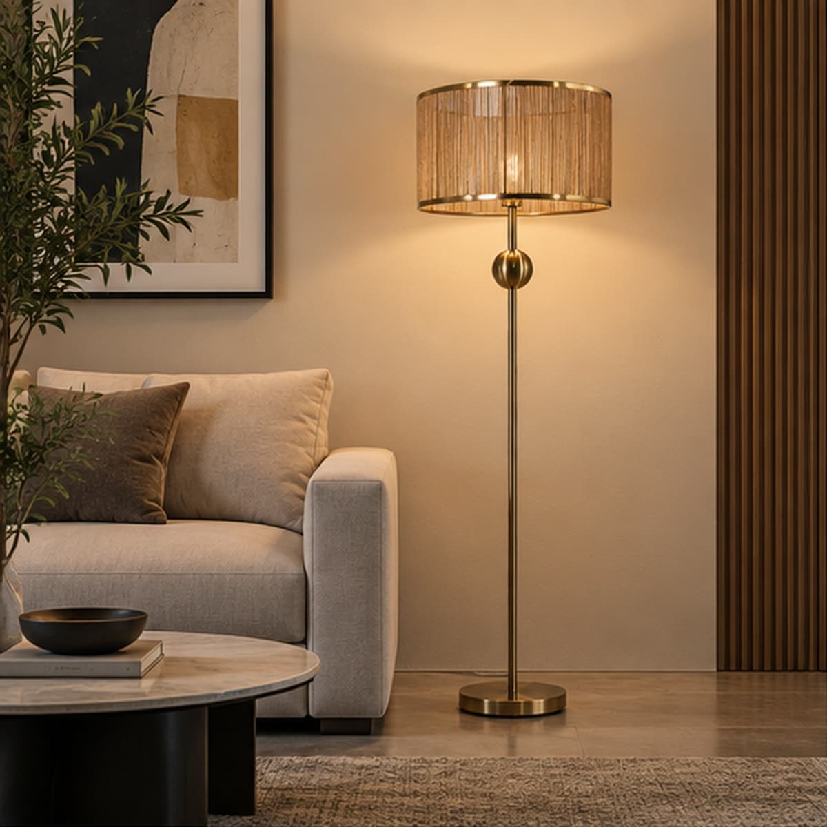 Pleated Crystal Cylinder Floor Lamp