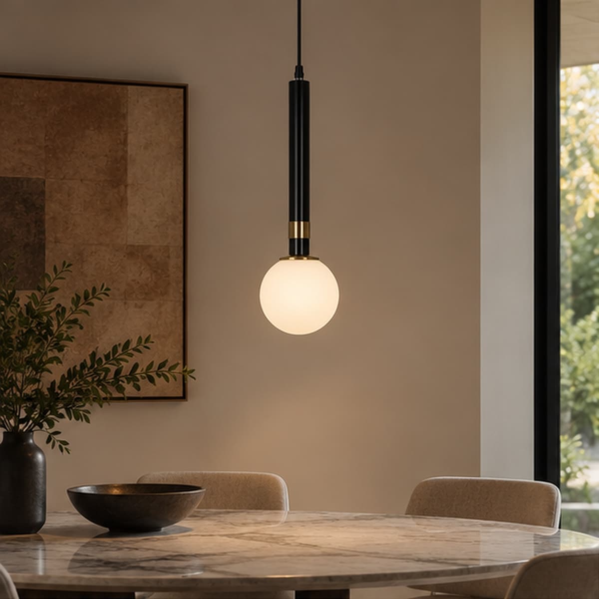 Minimalist Globe Pendant Light with Black Cable