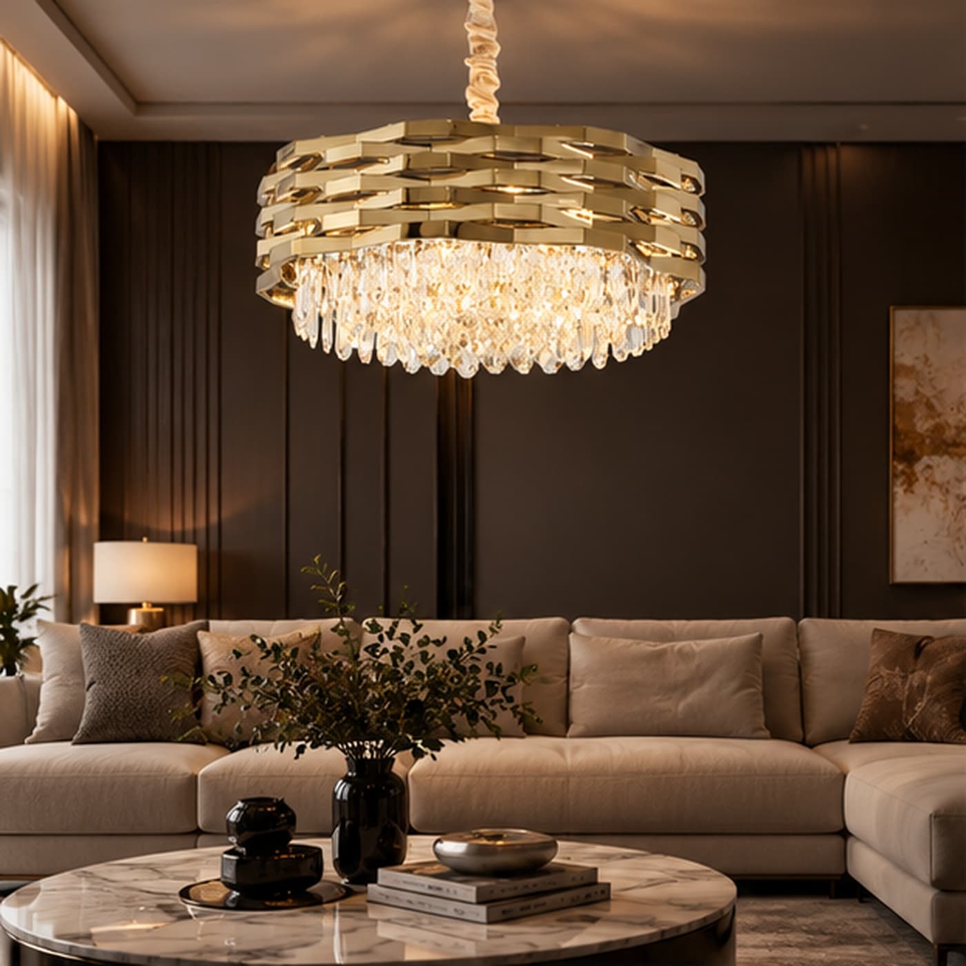 Aethel Gold Tiered Crystal Chandelier