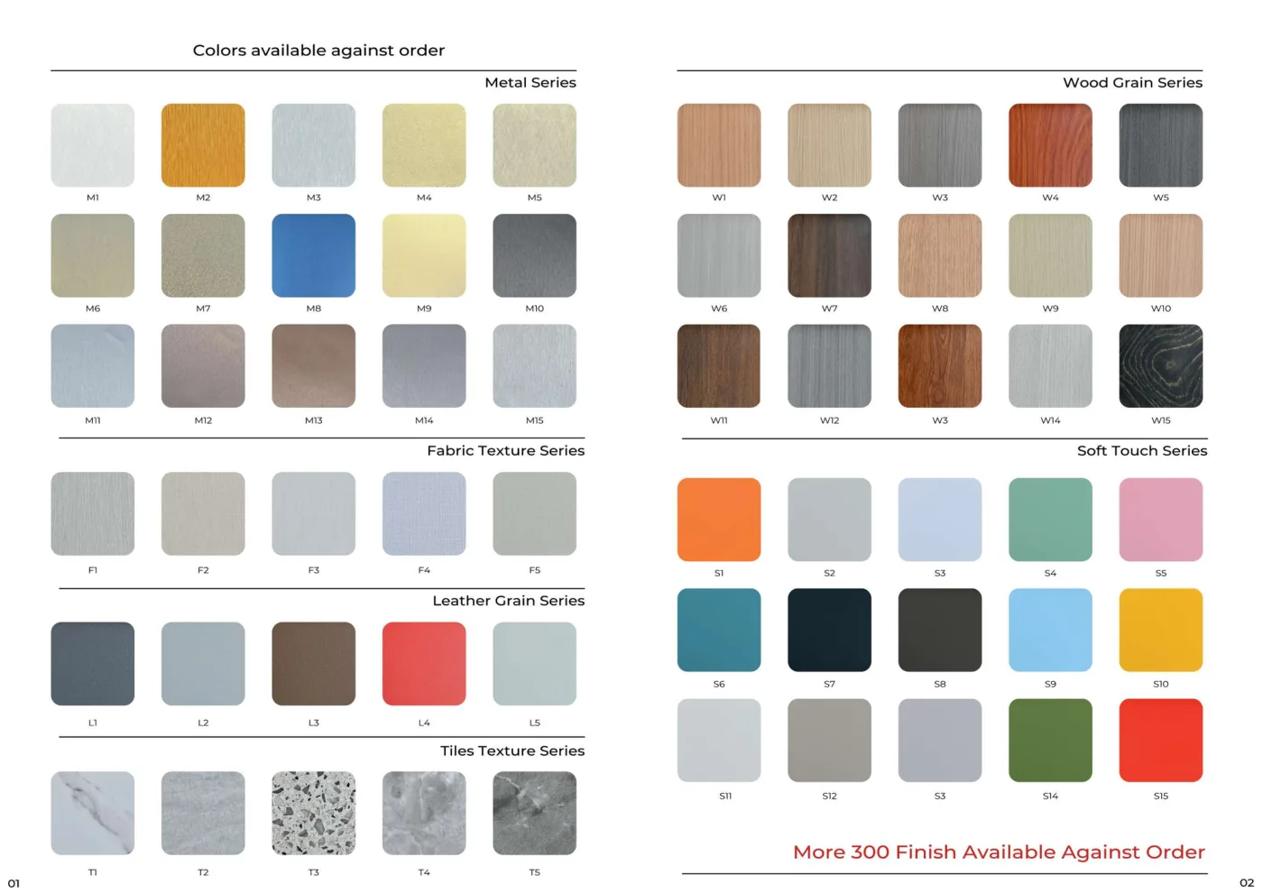 Finish chart: wood grain, fabric and leather textures