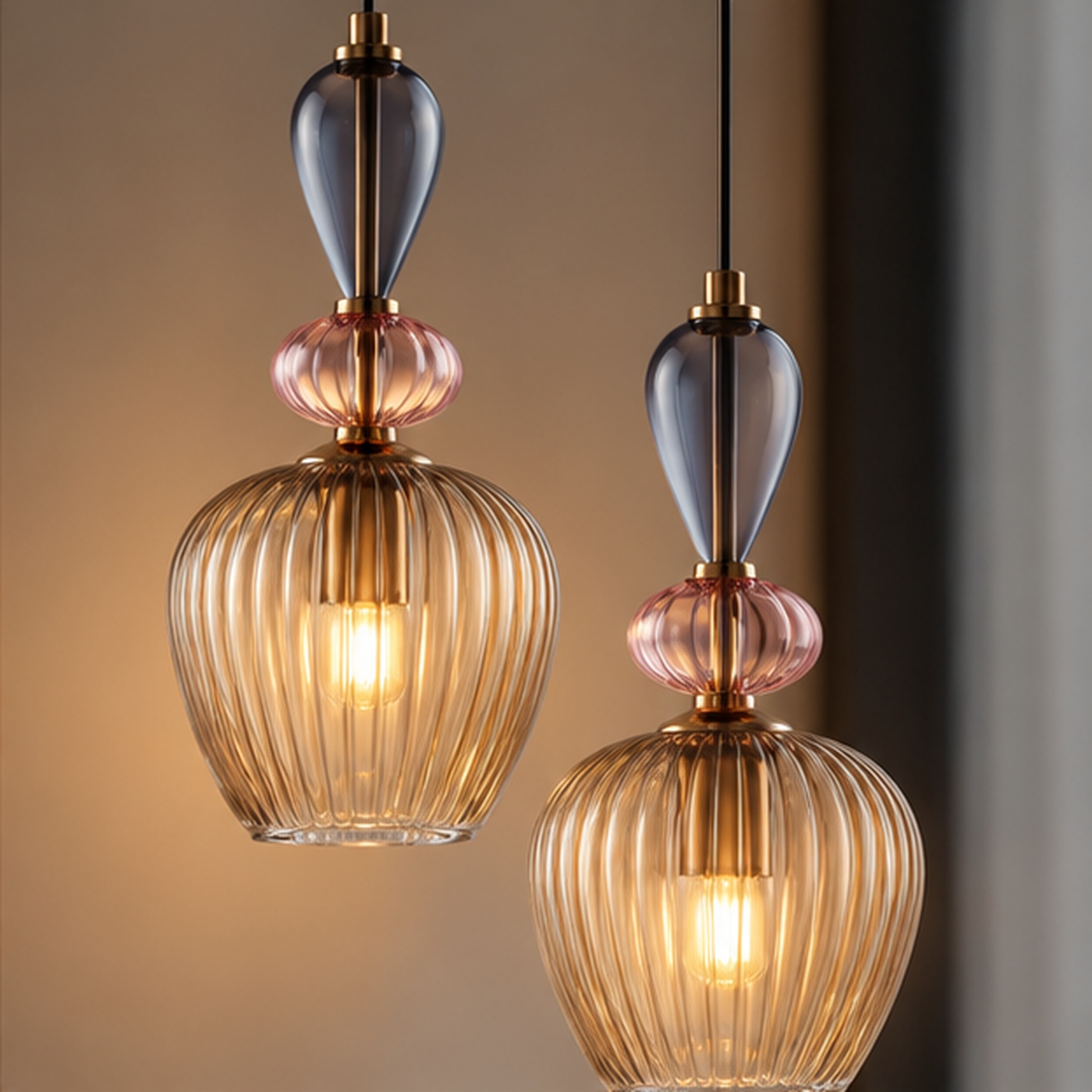 Lumière Ribbed Amber Flute Pendant (Modern Luxury) photo 3